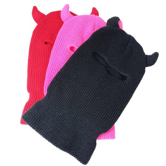 Devil Horns Knit Beanies Hat Full Face Cover Balaclava Ski Head Mask