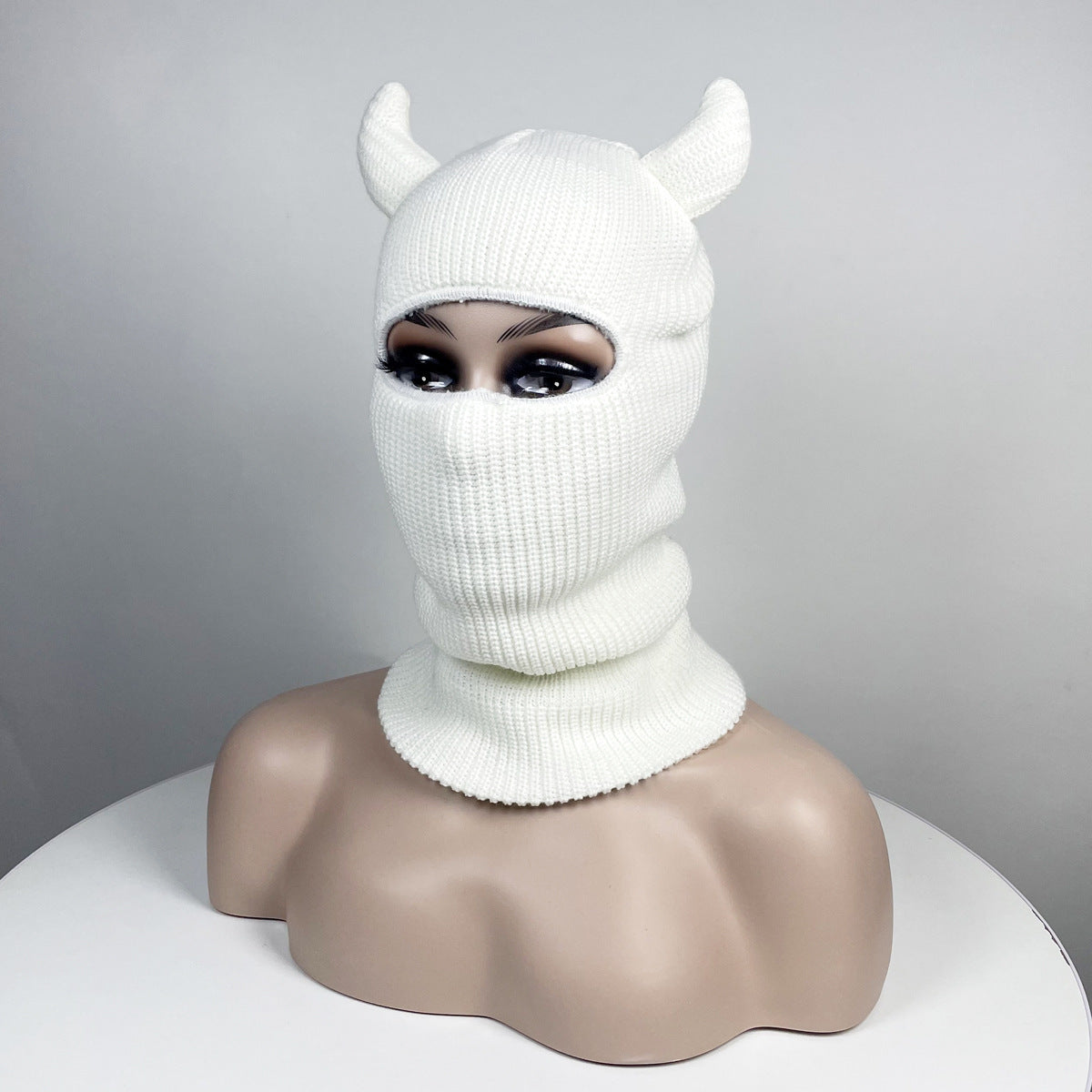 Devil Horns Knit Beanies Hat Full Face Cover Balaclava Ski Head Mask