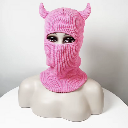Devil Horns Knit Beanies Hat Full Face Cover Balaclava Ski Head Mask