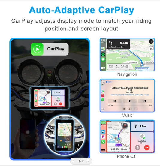 Display MT15 Motorcycle Navigation Screen with Wireless CarPlay & Android Auto