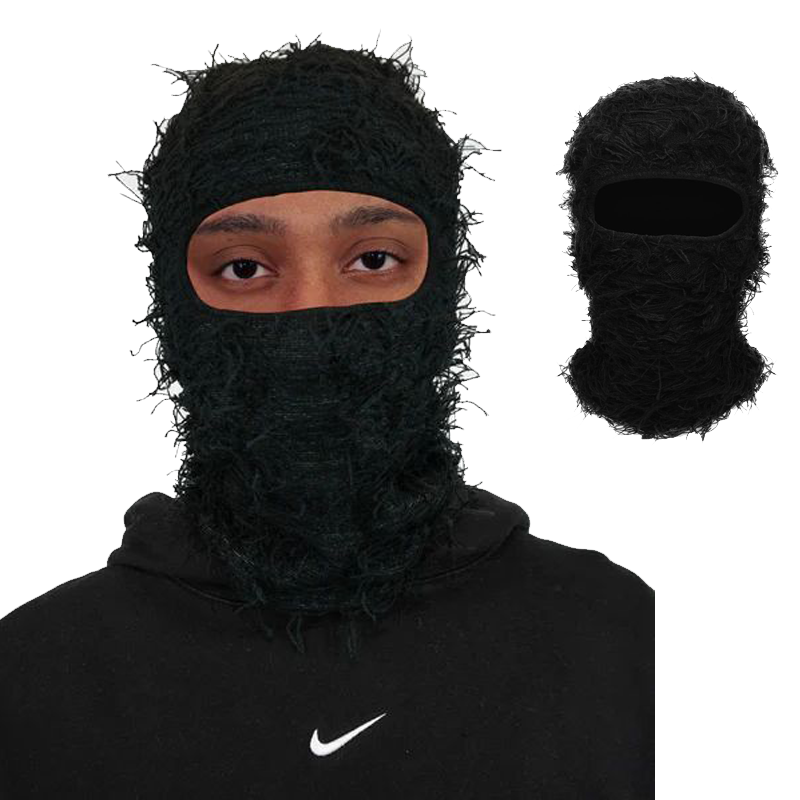 Black Distressed Balaclava Ski Mask , Full Face Knitted Balaclava (Copy)