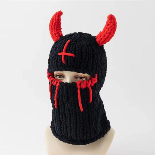 Devil Horns Knit Beanies Hat Full Face Cover Balaclava Ski Head Mask